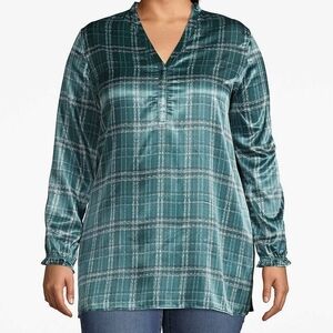 Lane Bryant Satin & Jersey Knit Plaid Top